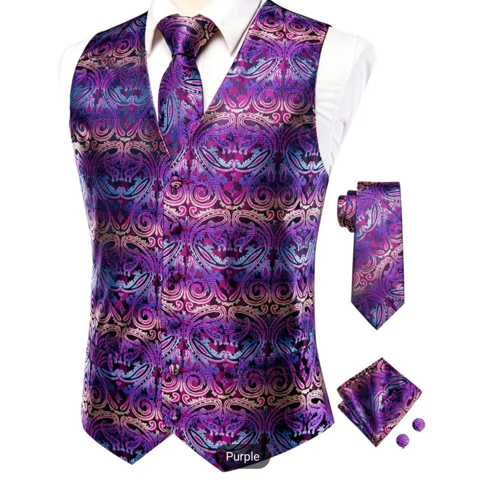 NWT Men's Multi Colored Paisley Suit & Tie Vest Set